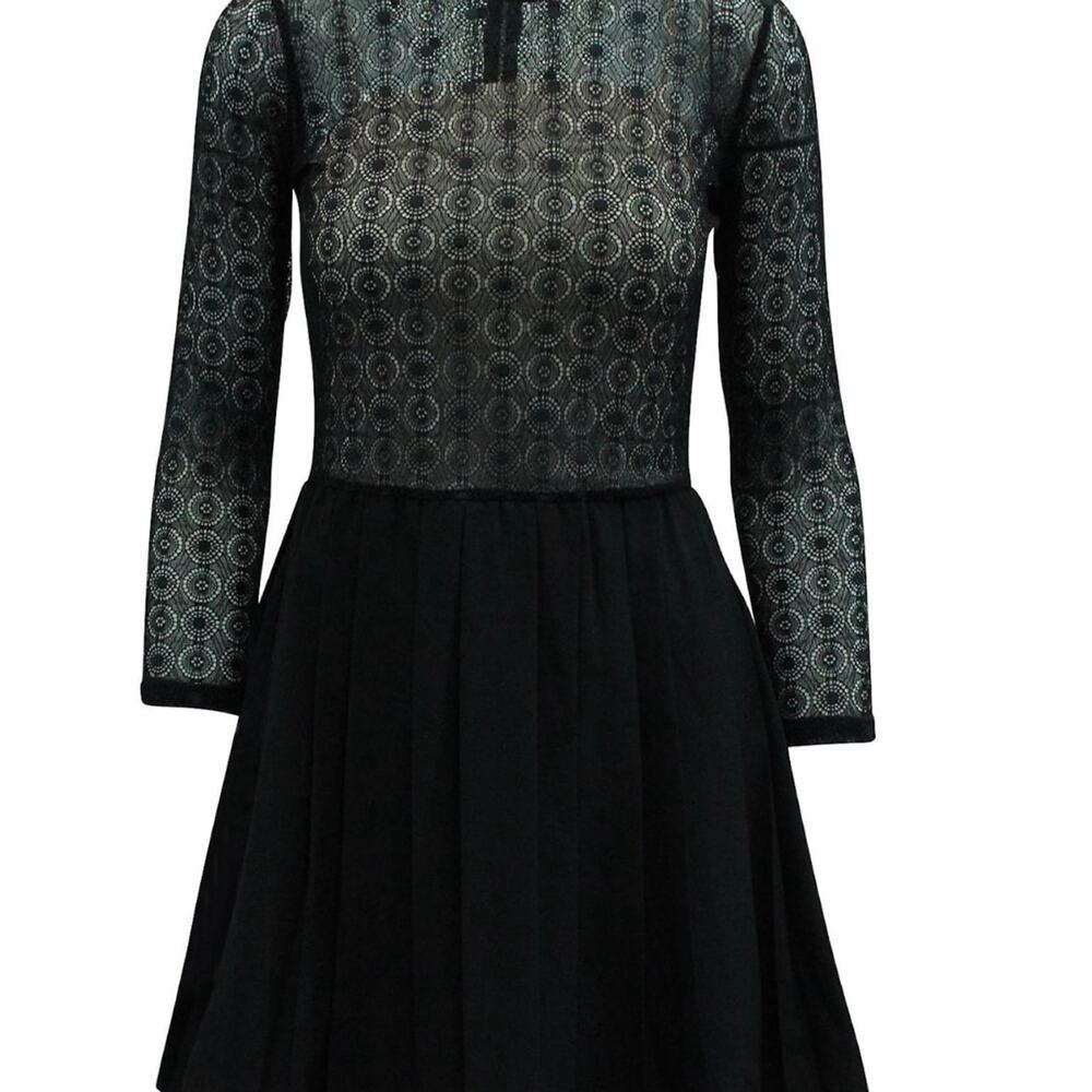 Sandro Paris Black Jeanette Lace Bodice Dress Size 1 Pleated Skirt